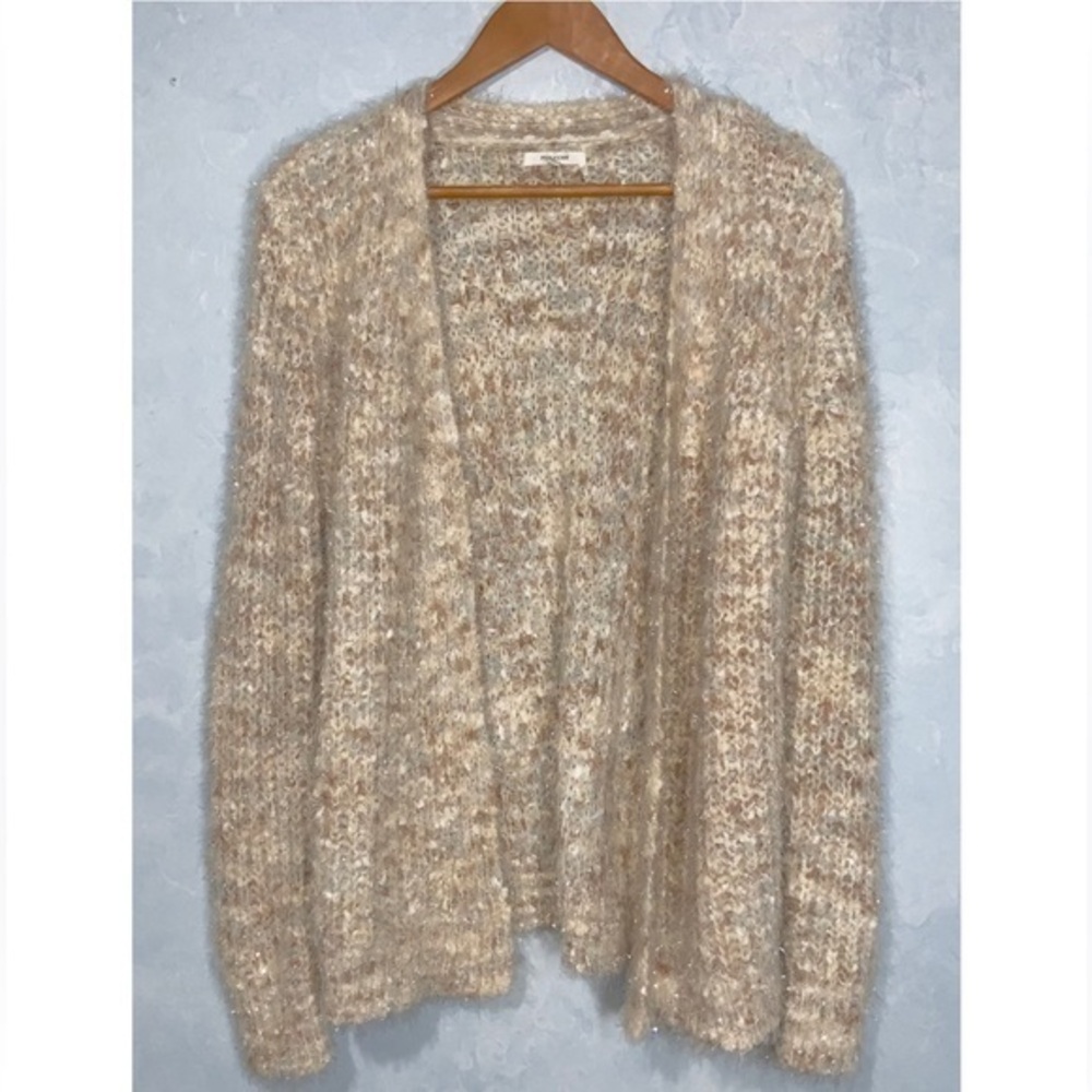 Maurice’s Cream Soft Fuzzy With Silver Metallic Shimmer Cardigan Sweater Medium